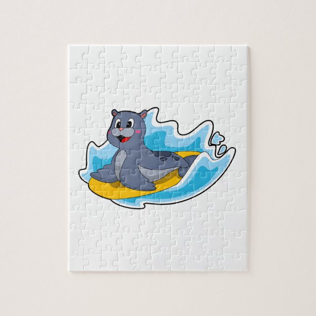 Seal as Surfer with Surfboard Jigsaw Puzzle (Vertical)