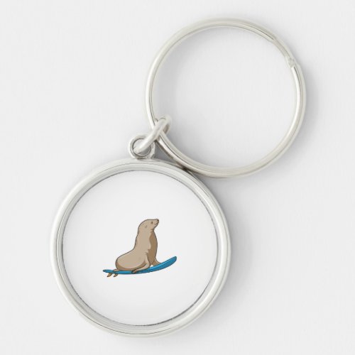 Seal as Surfer with Surfboard Keychain