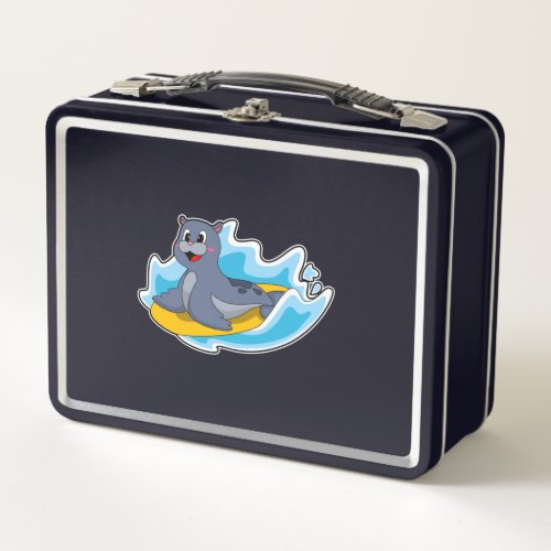 Seal as Surfer with Surfboard Metal Lunch Box