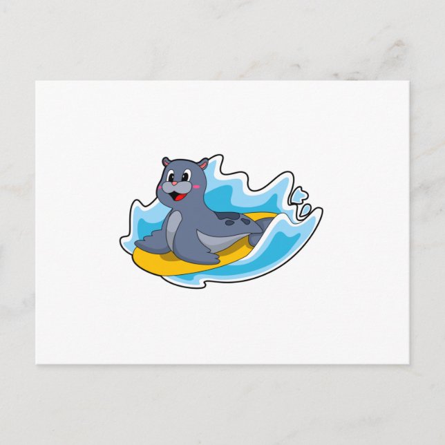 Seal as Surfer with Surfboard Postcard (Front)