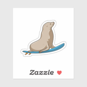 Seal as Surfer with Surfboard Sticker
