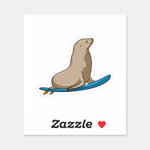 Seal as Surfer with Surfboard Sticker