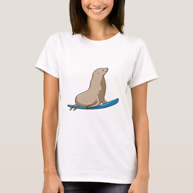 Seal as Surfer with Surfboard T-Shirt (Front)