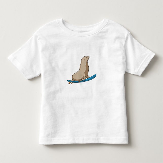 Seal as Surfer with Surfboard Toddler T-shirt (Front)