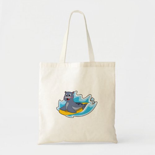 Seal as Surfer with Surfboard Tote Bag