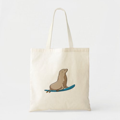 Seal as Surfer with Surfboard Tote Bag
