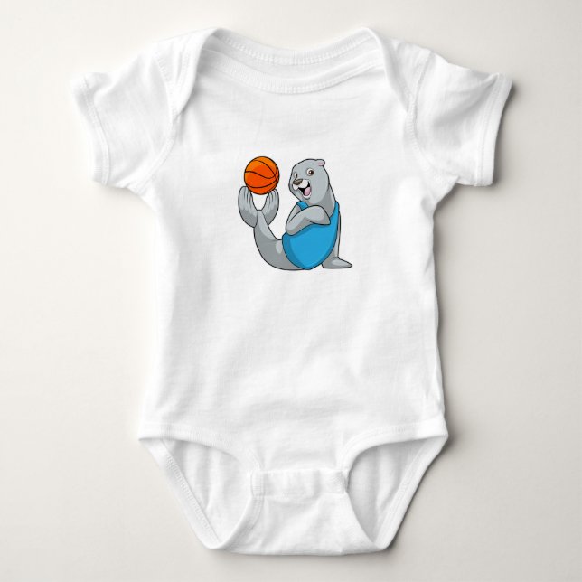Seal at Basketball Sports Baby Bodysuit (Front)