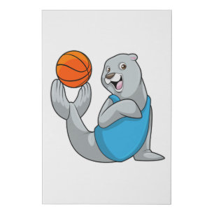 Seal at Basketball Sports Faux Canvas Print
