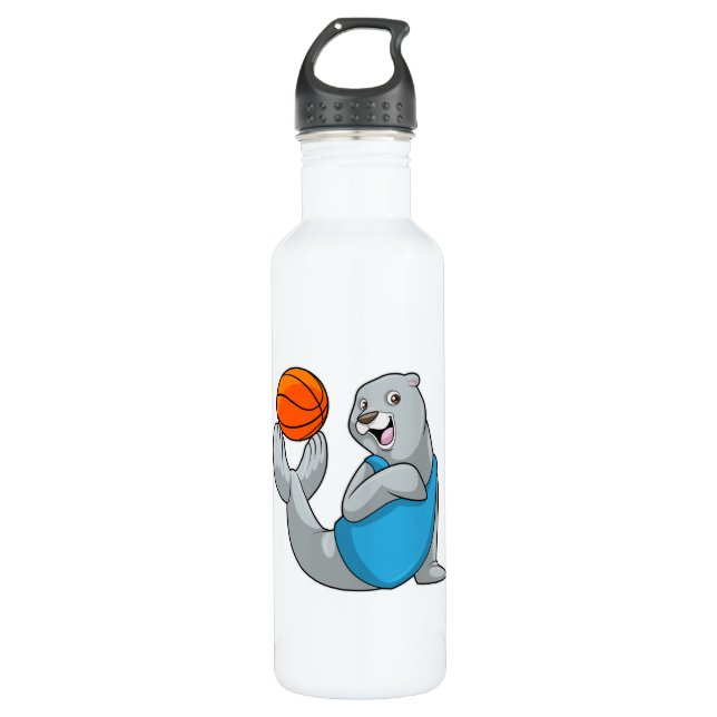 Seal at Basketball Sports Stainless Steel Water Bottle (Front)