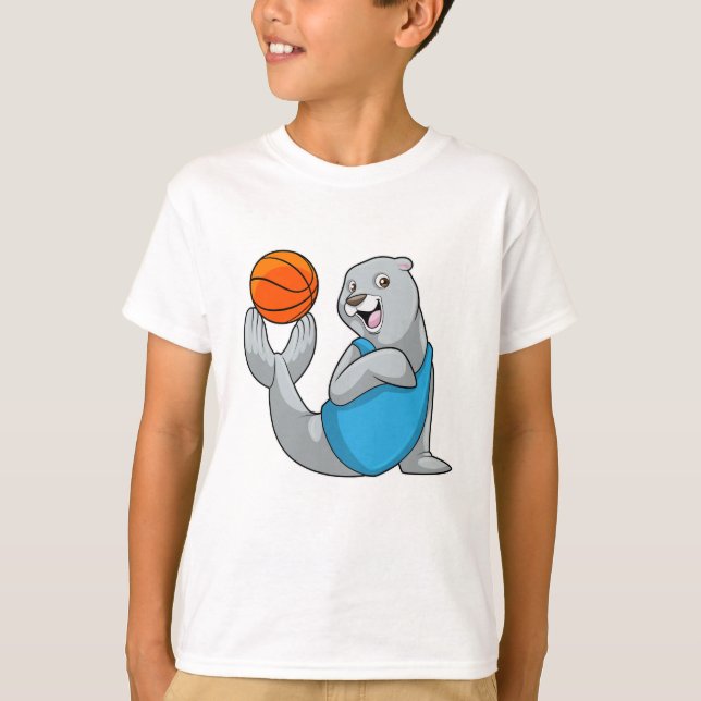 Seal at Basketball Sports T-Shirt (Front)
