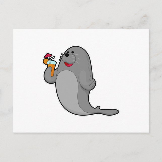 Seal at Drinking with Juice Postcard (Front)