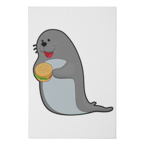 Seal at Eating with Burger Faux Canvas Print