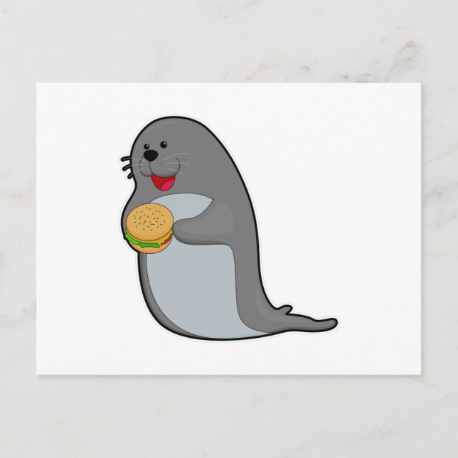 Seal at Eating with Burger Postcard (Front)