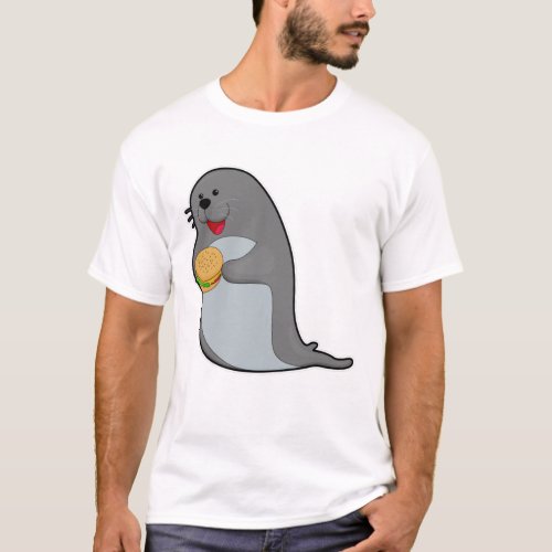 Seal at Eating with Burger T_Shirt