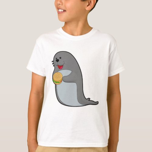 Seal at Eating with Burger T_Shirt