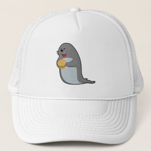 Seal at Eating with Burger Trucker Hat