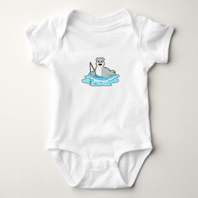 Seal at Fishing with Fishing rod Baby Bodysuit (Front)