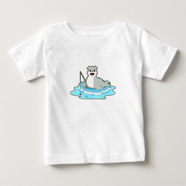 Seal at Fishing with Fishing rod Baby T-Shirt (Front)