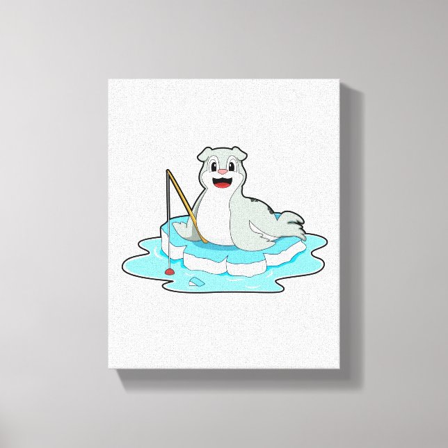 Seal at Fishing with Fishing rod Canvas Print (Front)