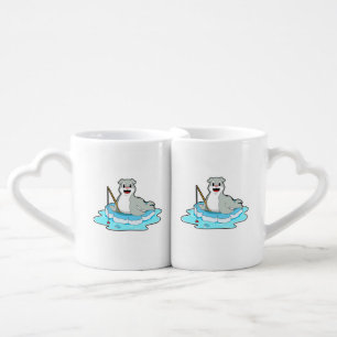Seal at Fishing with Fishing rod Coffee Mug Set