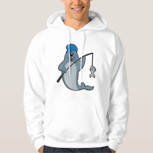 Seal at Fishing with Fishing rod  Fish Hoodie