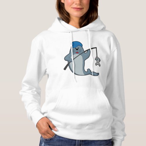 Seal at Fishing with Fishing rod  Fish Hoodie