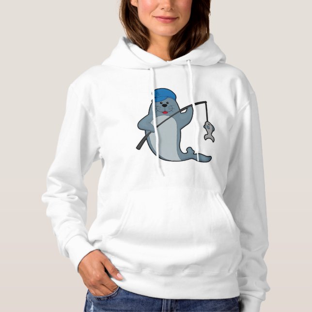 Seal at Fishing with Fishing rod & Fish Hoodie (Front)