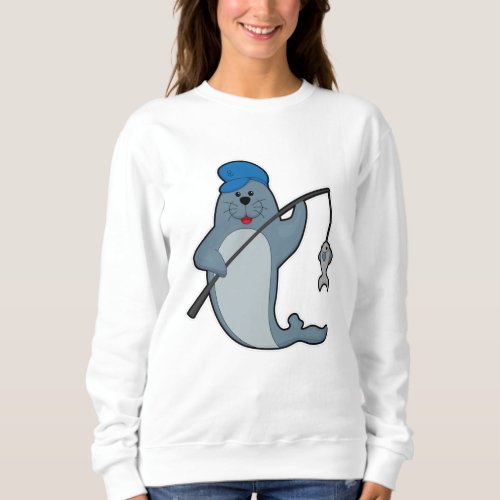 Seal at Fishing with Fishing rod  Fish Sweatshirt