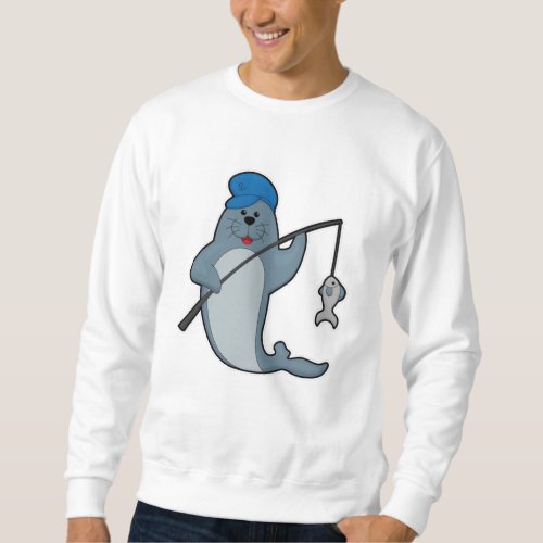 Seal at Fishing with Fishing rod  Fish Sweatshirt