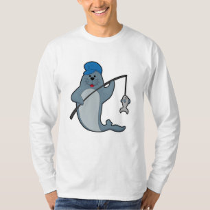Seal at Fishing with Fishing rod & Fish T-Shirt