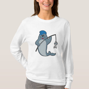 Seal at Fishing with Fishing rod & Fish T-Shirt