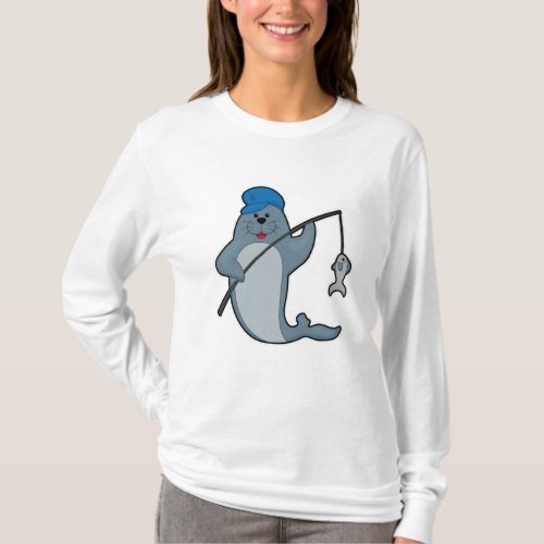 Seal at Fishing with Fishing rod  Fish T_Shirt