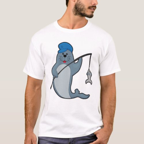 Seal at Fishing with Fishing rod  Fish T_Shirt