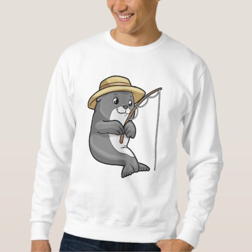 Seal at Fishing with Fishing rod  Hat Sweatshirt