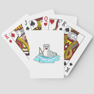 Seal at Fishing with Fishing rod Poker Cards