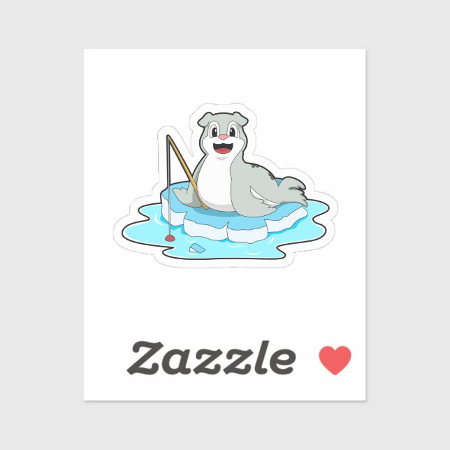 Seal at Fishing with Fishing rod Sticker (Sheet)