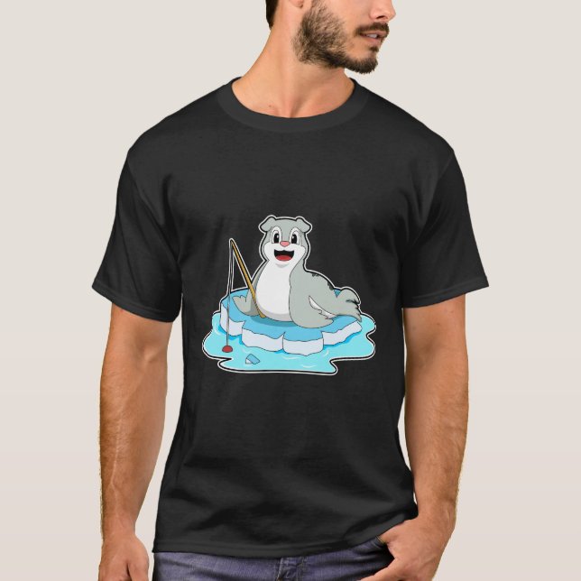 Seal at Fishing with Fishing rod T-Shirt (Front)