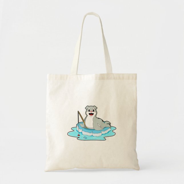 Seal at Fishing with Fishing rod Tote Bag (Front)