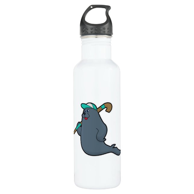 Seal at Hockey with Hockey stick Stainless Steel Water Bottle (Front)