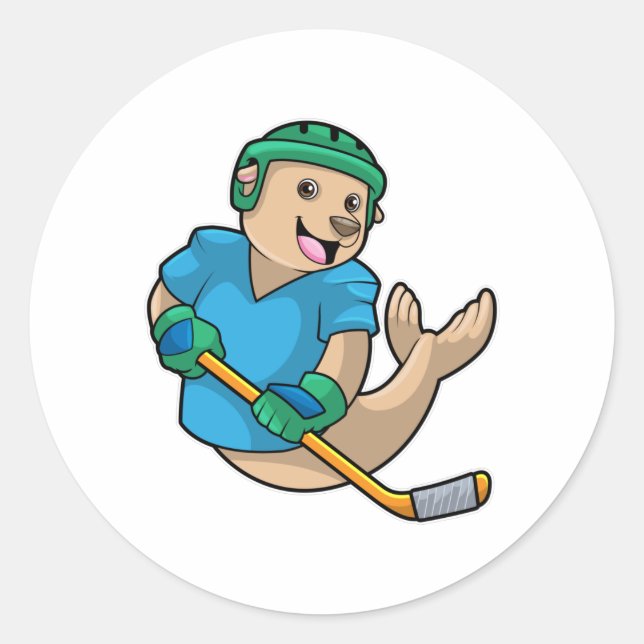 Seal at Ice hockey with Ice hockey stick (Front)