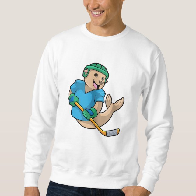 Seal at Ice hockey with Ice hockey stick Sweatshirt (Front)