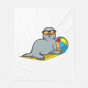 Seal at Sunbathing with Water polo Fleece Blanket