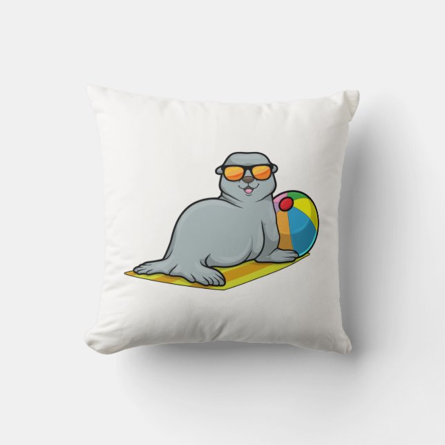 Seal at Sunbathing with Water polo Throw Pillow (Front)