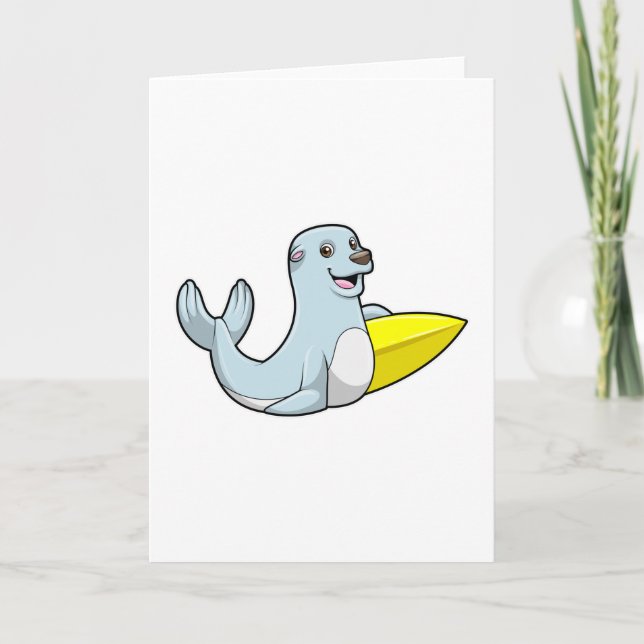 Seal at Surfing with Surfboard Card (Front)