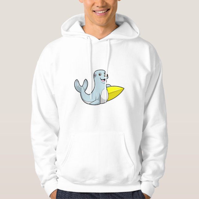 Seal at Surfing with Surfboard Hoodie (Front)