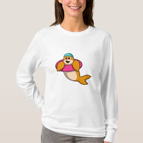 Seal at Swimming with Swim ring T_Shirt