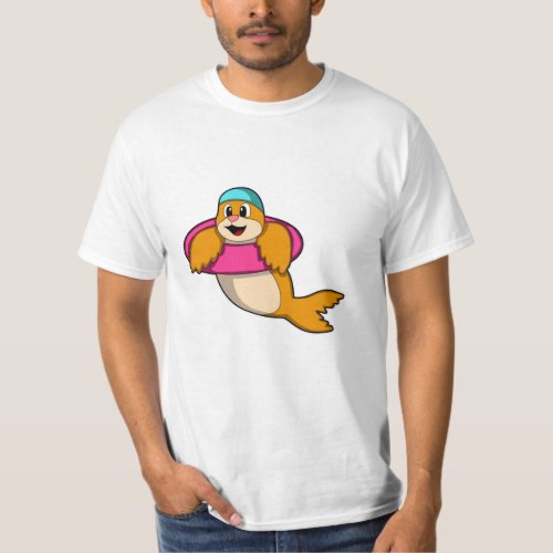 Seal at Swimming with Swim ring T_Shirt