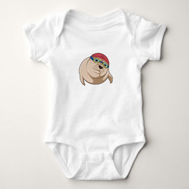 Seal at Swimming with Swimming goggles Baby Bodysuit (Front)