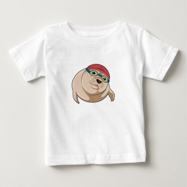 Seal at Swimming with Swimming goggles Baby T-Shirt (Front)