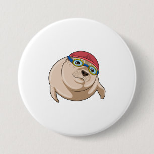 Seal at Swimming with Swimming goggles Button